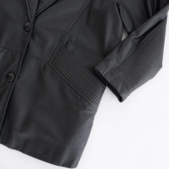 Vintage Petite Sophisticate  Black Button Down Leather Jacket Size Small - Picture 6 of 13
